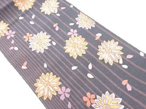 リサイクル　縞に花・桜模様織出し袋帯